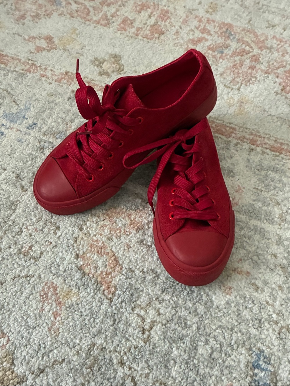 Monochromatic Suede Red Sneakers | Low-Top Lace‎ Up-Size 7